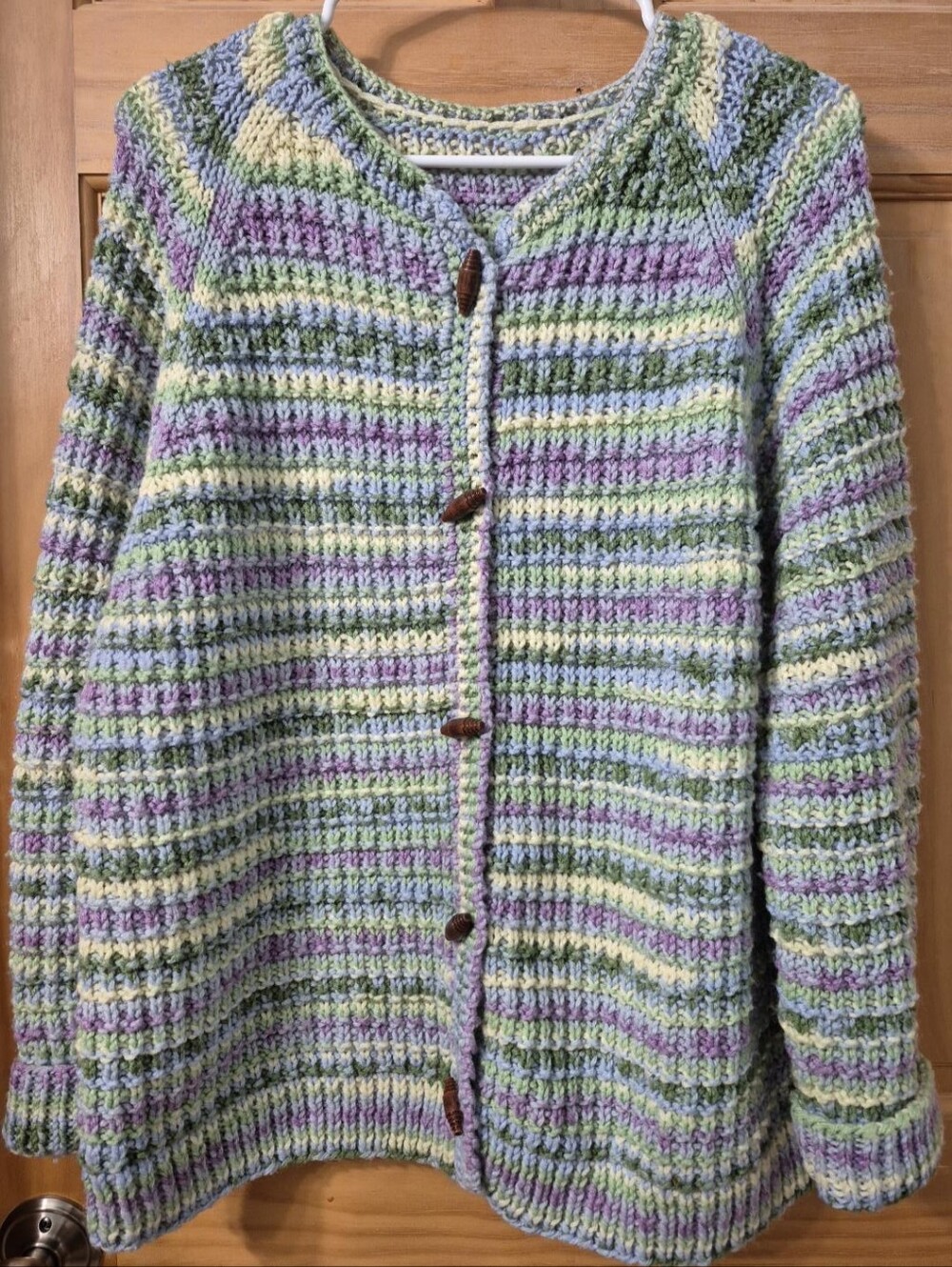 Handmade Pastel Striped Button-Front Women's Sweater